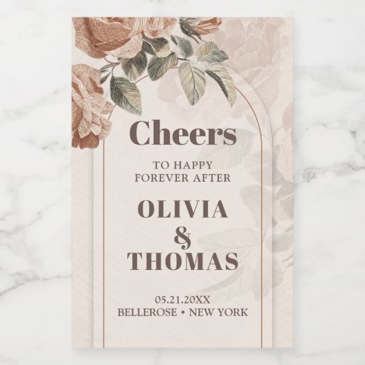 トレンディーテラコッタ花セージ茶色のウエアーチ ワインラベル (シングルラベル)