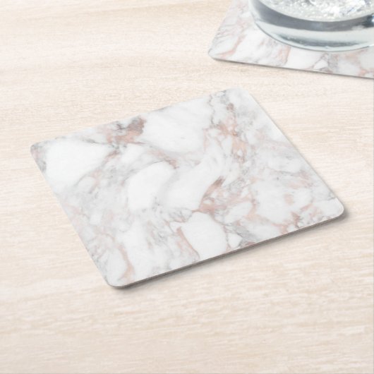 トレンディーテンプレートエレガントバラ金ゴールド白大理石 スクエアペーパーコースター (アングル)