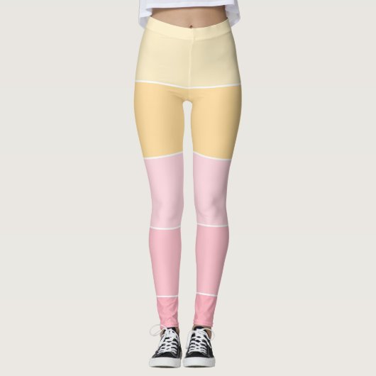 トレンディーテンプレートエレガントピンクイエローホワイトカラー レギンス (正面)