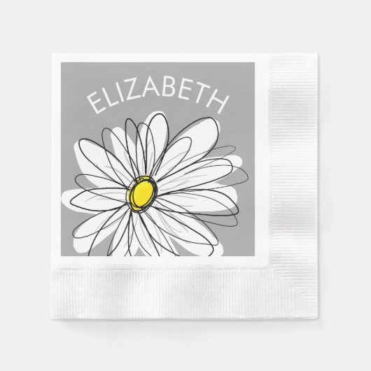 トレンディーデイジーと灰色と黄色のパーティー 縁ありカクテルナプキン (正面)