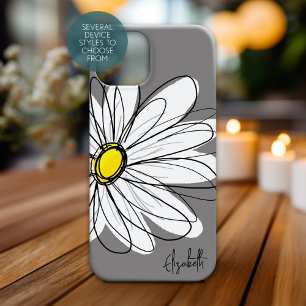 トレンディーデイジーフローライラストレーション – グレーと黄色 iPhone 16 PLUSケース