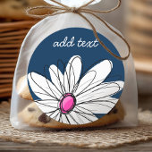 トレンディーデイジーフローライラストレーション – ネイビーとピンク ラウンドシール