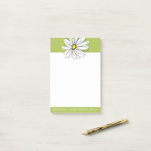 トレンディーデイジーフローライラストレーション-ライムと黄色 ポストイット (デスク上)
