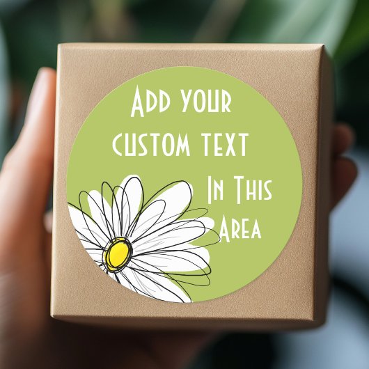 トレンディーデイジーフローライラストレーション-ライムと黄色 ラウンドシール