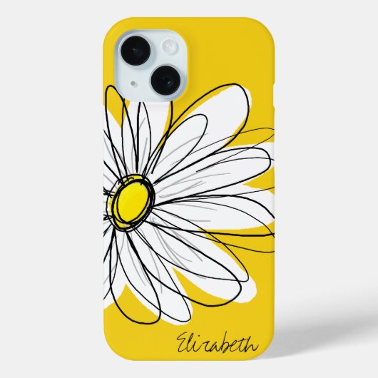 トレンディーデイジーフローライラストレーション – 黒と黄色 Case-Mate iPhoneケース (裏面)