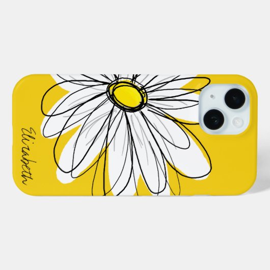 トレンディーデイジーフローライラストレーション – 黒と黄色 Case-Mate iPhoneケース (裏面 (横))