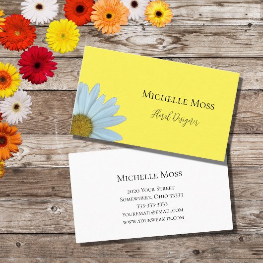 トレンディーデイジーホワイトフローラデザイナーイエロー 名刺