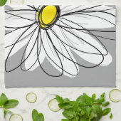 トレンディーデイジー（灰色と黄色） キッチンタオル (折り畳み)