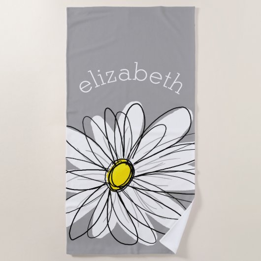 トレンディーデイジー(灰色と黄色) ビーチタオル (正面)