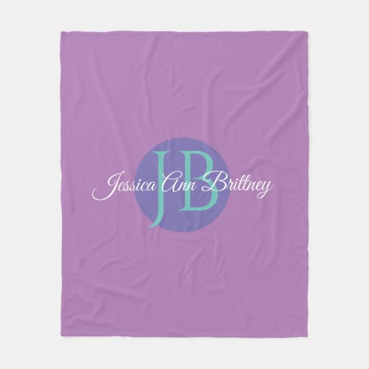 トレンディーデザインパーソナライズ名&モノグラム フリースブランケット (正面)