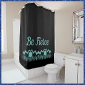 トレンディートライバルジオメトリックターコイズとブラック シャワーカーテン