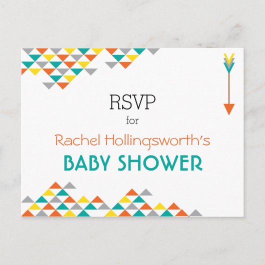 トレンディートライバル&アローベイビーシャワーRSVPはがき インビテーションポストカード (正面)