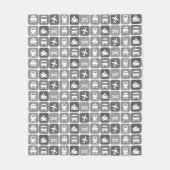 トレンディートラベルアイコン白黒パターン フリースブランケット (正面)