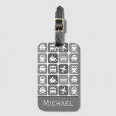 トレンディートラベルアイコン黒と白パーソナライズされた ラゲッジタグ (正面縦)