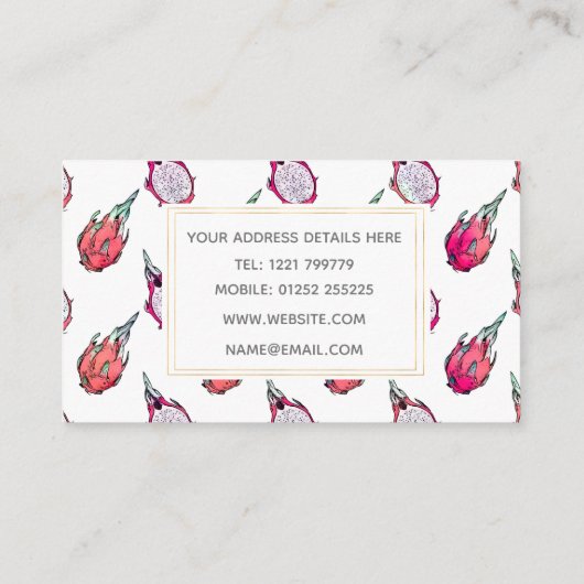 トレンディートロピカルドラゴンフルーツハーフホワイトパターン 名刺 (裏面)