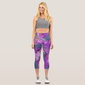 トレンディートロピカルパー葉ムパターンパープルティール（緑がかった色） カプリレギンス (正面)