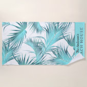 トレンディートロピカルビーチハウスパームフロンズウィズネーム ビーチタオル (正面)