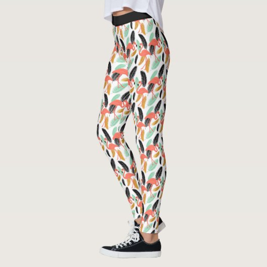 トレンディートロピカルフラミンゴパターンレギンス レギンス (左)