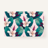 トレンディートロピカルプルメリアフラワーズグリーンフリージ バッジ (裏面)