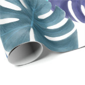 トレンディートロピカル王室のブルー&アクアモンステラ葉 ラッピングペーパー (ロールコーナー)