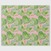 トレンディートロピカーナウォーターカラーモンステラ&パーム葉ズ ラッピングペーパー (フラット)