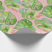 トレンディートロピカーナウォーターカラーモンステラ&パーム葉ズ ラッピングペーパー (角)