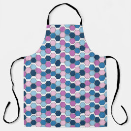 トレンディートワイライトシティブルーとピンク六角パターン エプロン