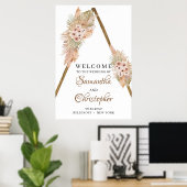 トレンディードライパームパンパスグラスウッドアーチウェルカム ポスター (ホームオフィス)