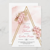 トレンディードライパーム赤面ピンクオーキッドベイビーシャワーI 招待状 (正面/裏面)