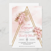 トレンディードライパーム赤面ピンクオーキッド婚約 招待状 (正面/裏面)