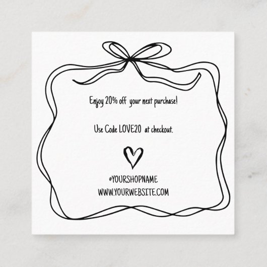 トレンディードードルボウリボン小規模企業ありがとう スクエア名刺 (裏面)