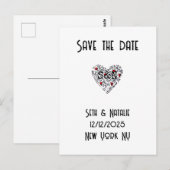 トレンディードードルラブハート白黒レッドアートデコ ポストカード (正面/裏面)