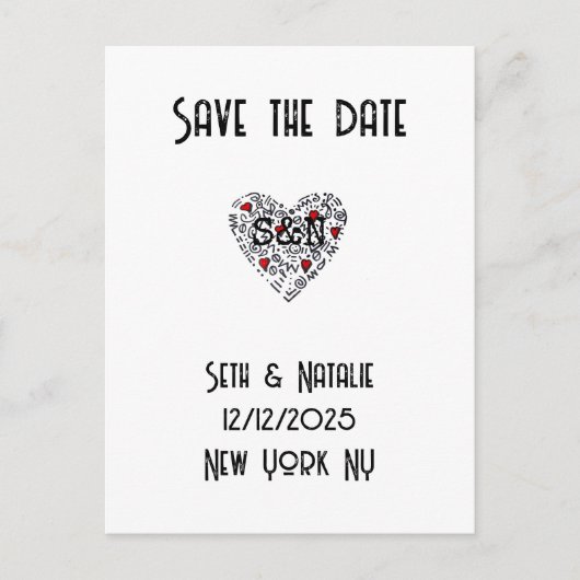 トレンディードードルラブハート白黒レッドアートデコ ポストカード (正面)