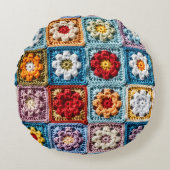 トレンディーニットグラニースクエアカラフルフローラルパターン ラウンドクッション (正面)