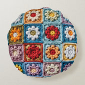 トレンディーニットグラニースクエアカラフルフローラルパターン ラウンドクッション (裏面)