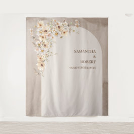 トレンディーニュートラルワイルドフラワーズボホ結婚アーチ タペストリー