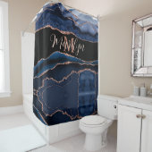 トレンディーネイビカスタムーブルーアゲートバラ金ゴールドグリッター シャワーカーテン (インサイチュ)