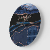 トレンディーネイビカスタムーブルーアゲートバラ金ゴールドグリッター ラージ壁時計 (傾斜)
