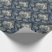 トレンディーネイビーブルーとベージュの装飾ダマスク ラッピングペーパー (角)