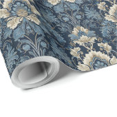 トレンディーネイビーブルーとベージュの装飾ダマスク ラッピングペーパー (ロールコーナー)