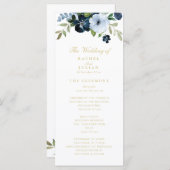 トレンディーネイビーブルーと金ゴールドフローラ結婚式 プログラム (正面/裏面)