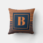 トレンディーネイビーブルーオレンジラージストライプのモノグラム クッション (裏面)