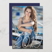 トレンディーネイビーブルー卒業パーティー縦写真 招待状 (正面/裏面)