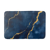 トレンディーネイビーブルー金ゴールドマーブルコレクション バスマット (正面)