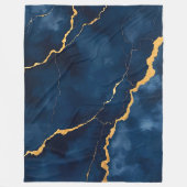 トレンディーネイビーブルー金ゴールドマーブルコレクション フリースブランケット (正面)
