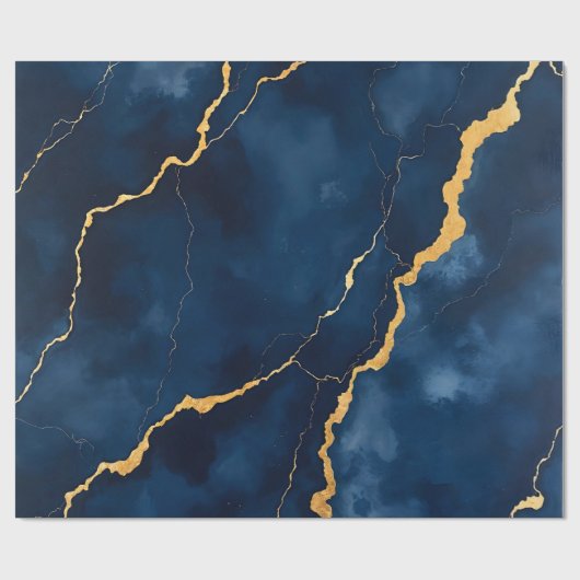 トレンディーネイビーブルー金ゴールドマーブルコレクション ラッピングペーパー (フラット)