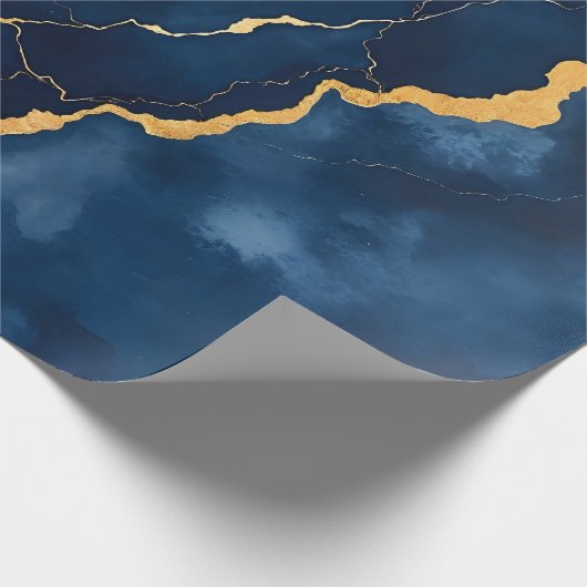 トレンディーネイビーブルー金ゴールドマーブルコレクション ラッピングペーパー (角)