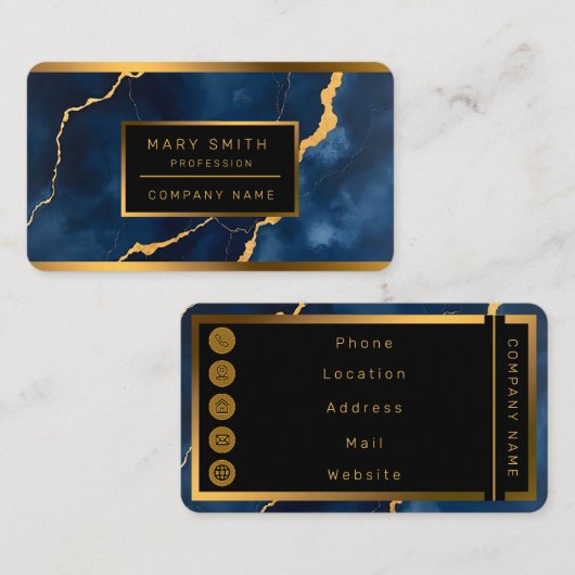 トレンディーネイビーブルー金ゴールドマーブルコレクション 名刺 (正面/裏面)