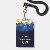 トレンディーネイビー金ゴールド《写真》ぼけ味キンセアニラ招待状VIPパス バッジ (正面(ネックストラップ付))