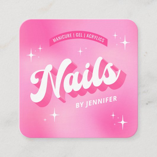 トレンディーネイルアーティストガーリーピンクグルーヴィ爪、 ネイルサロン スクエア名刺 (正面)